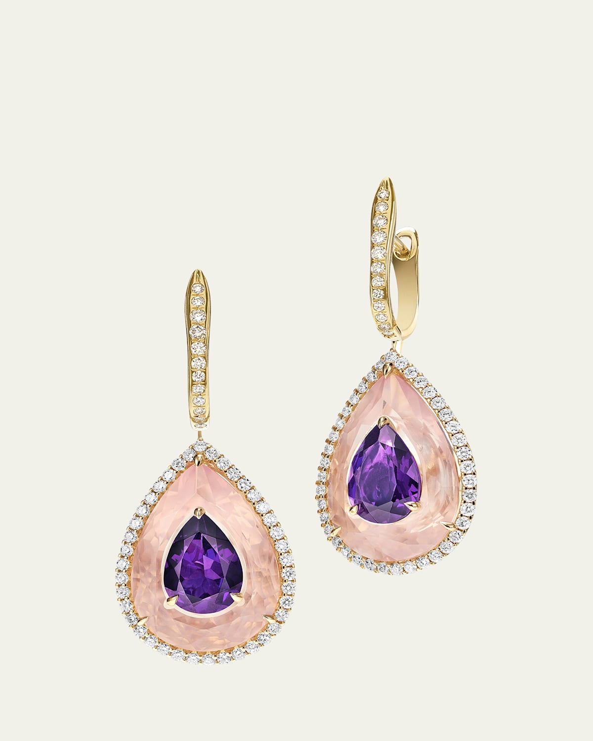 Boghossian 18K Rose Gold Inlay Shine Earrings with Amethyst and Quartz