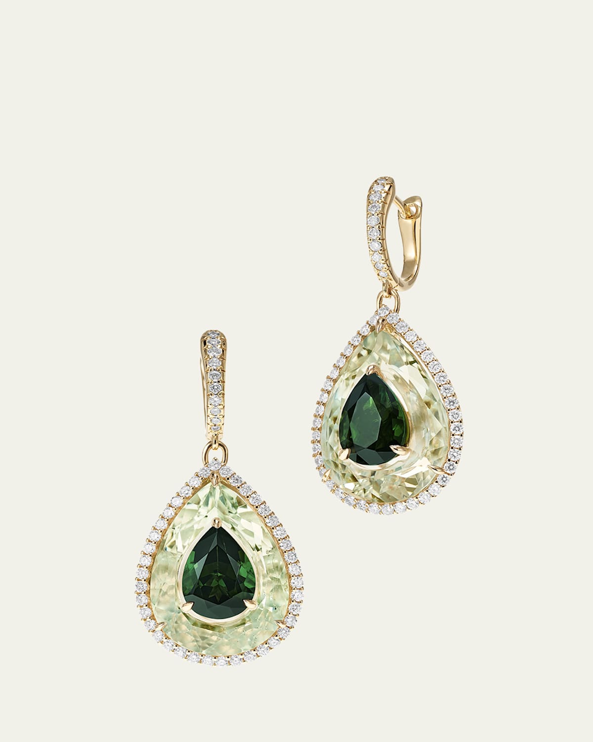 18K Yellow Gold Inlay Shine Earrings with Tourmaline and Quartz