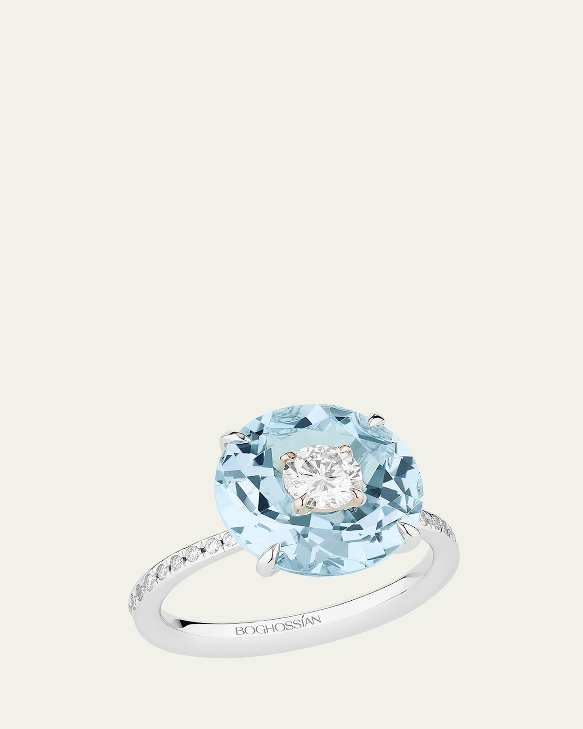 Boghossian 18K White Gold Inlay Crush Ring with Diamonds and Aquamarine