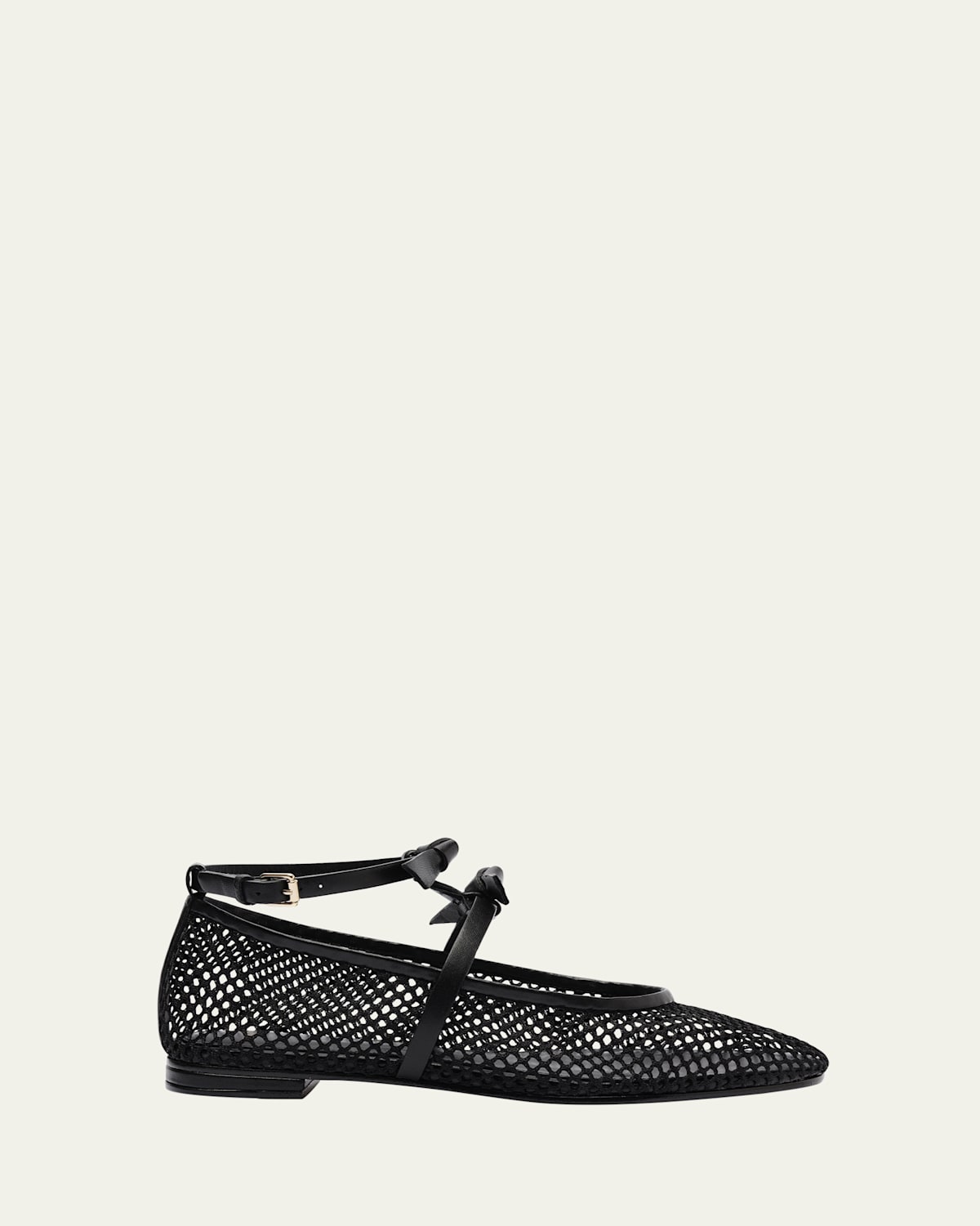 Slim Clarita Bow-Strap Fishnet Ballerina Flats
