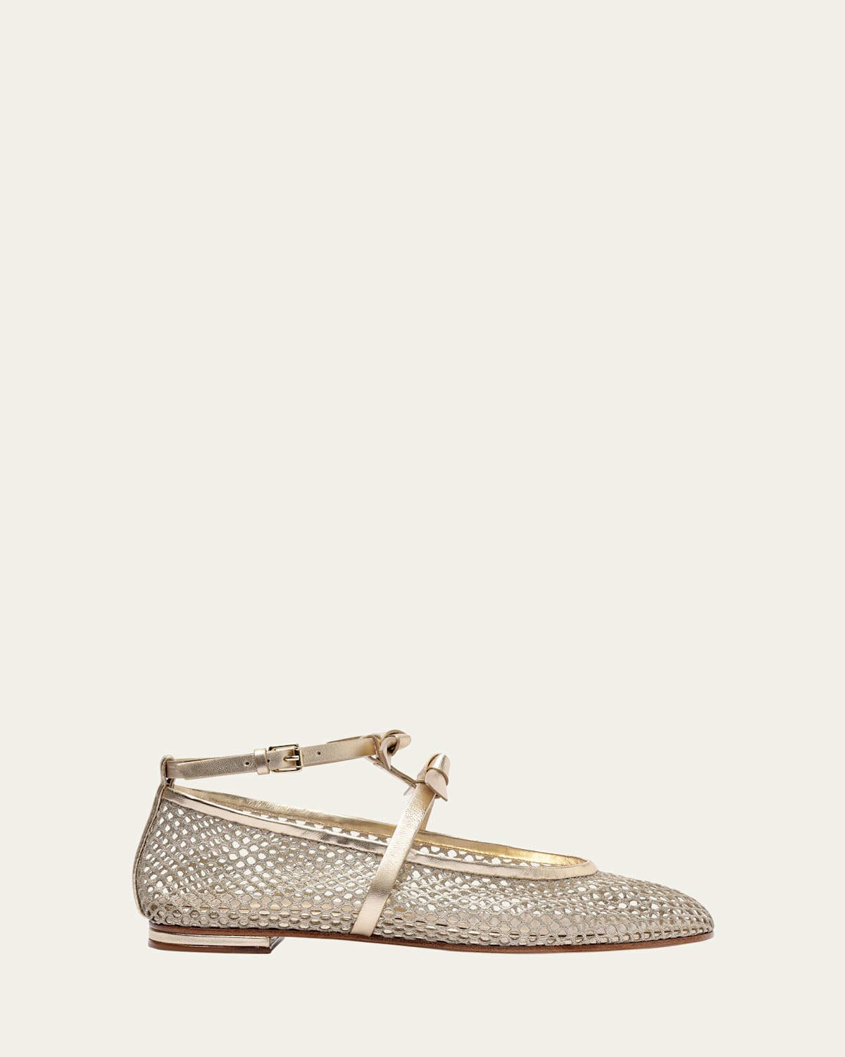 Slim Clarita Bow-Strap Fishnet Ballerina Flats