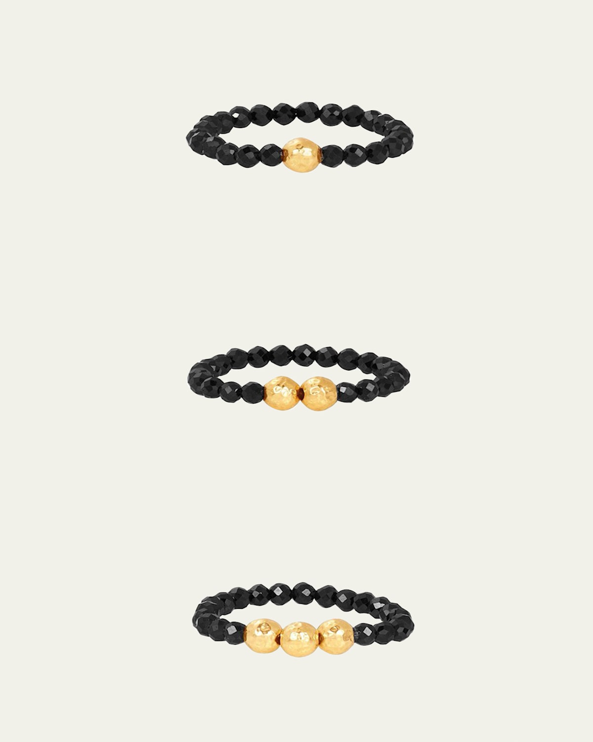 3mm Micro Faceted Black Spinel Stone and 14K Gold-Filled Textured Bead Rings