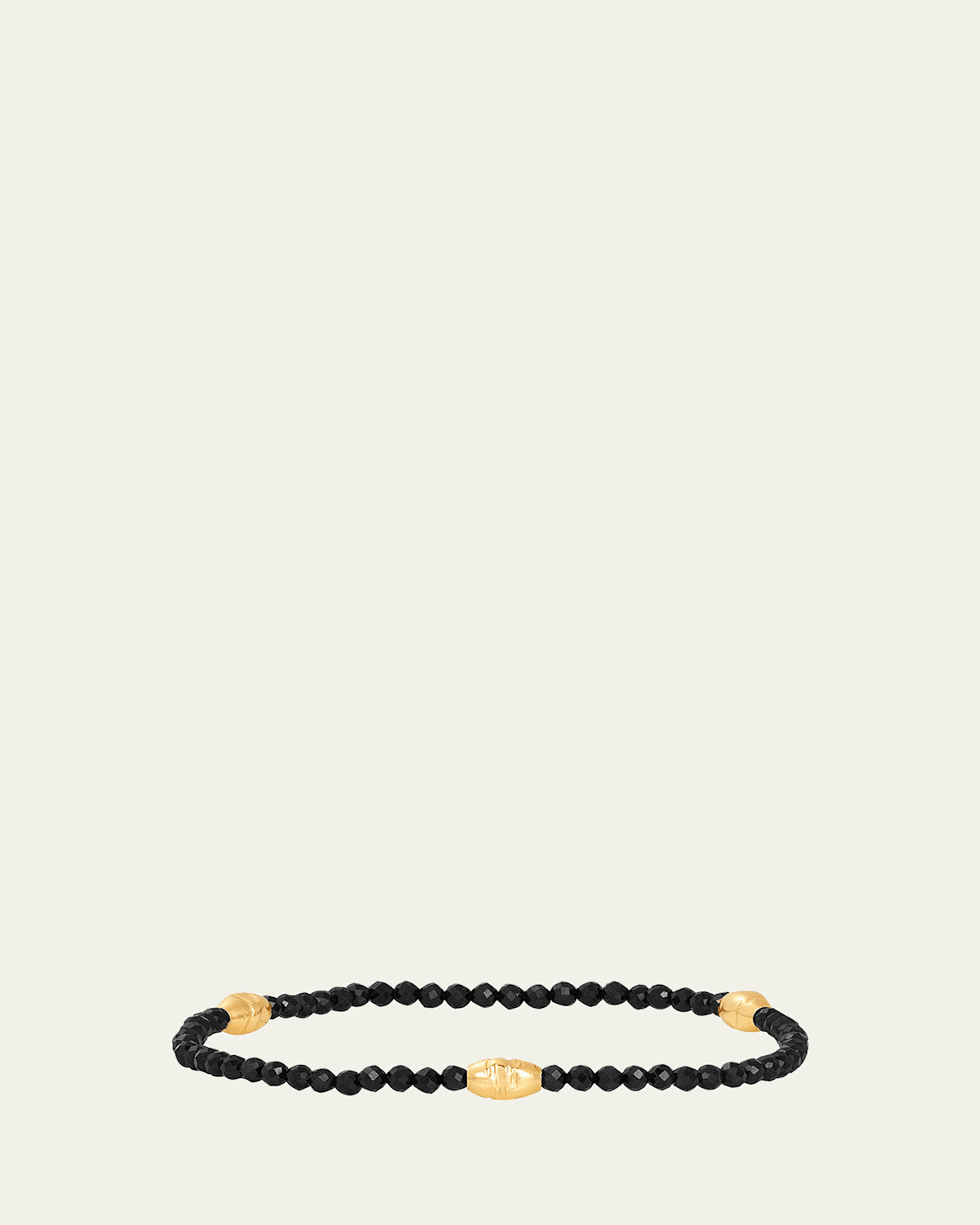 Micro Faceted Black Spinel and 14K Gold-Filled Textured Orzo Bead Bracelet, Size 7.25