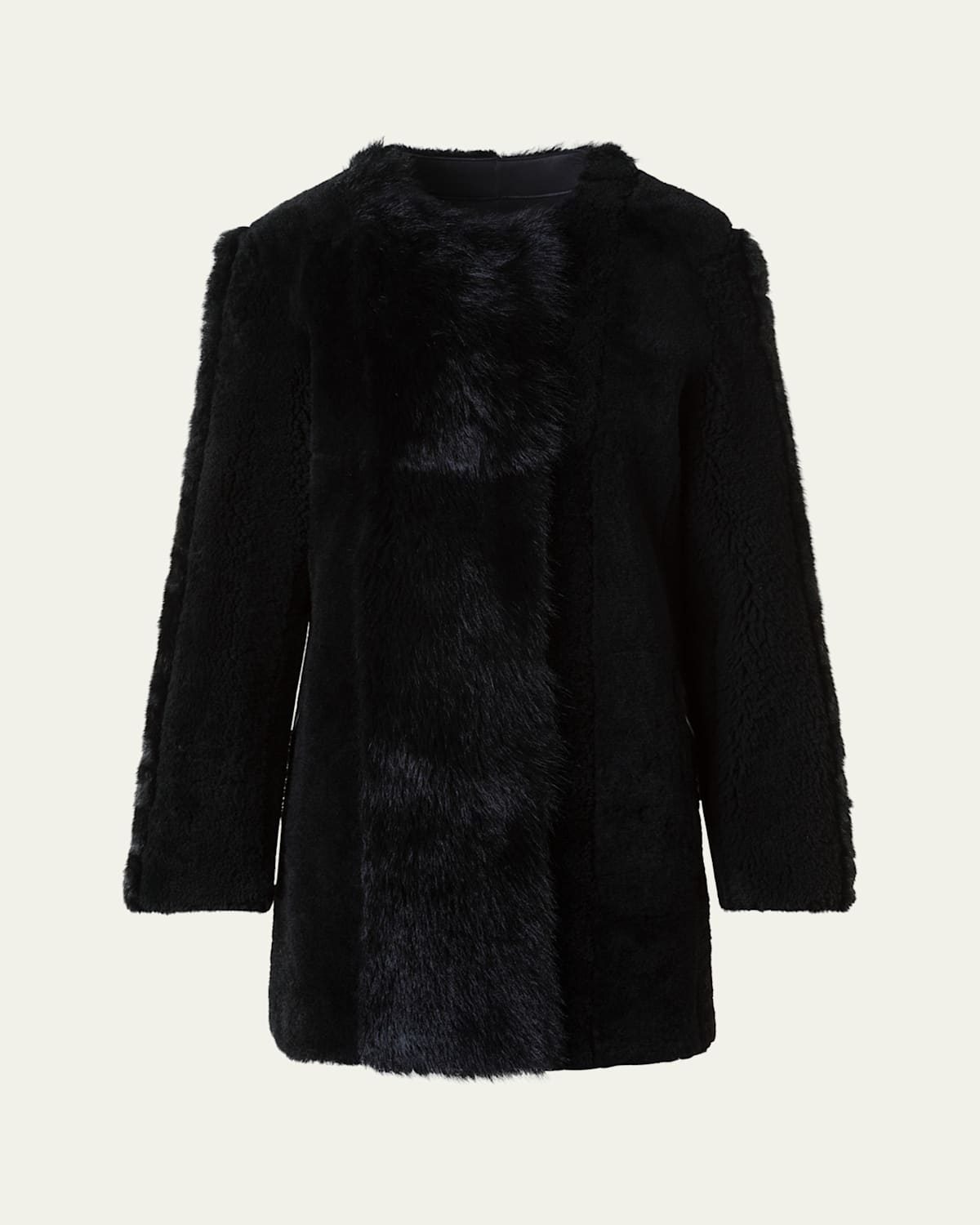 Akris Punto Patchwork Lamb Shearling Coat In Black