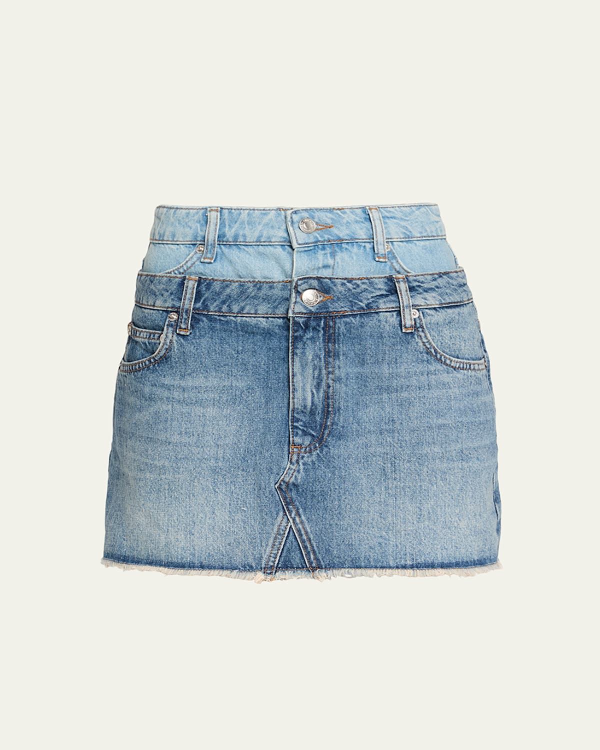 Salix Denim Double-Waist Mini Skirt