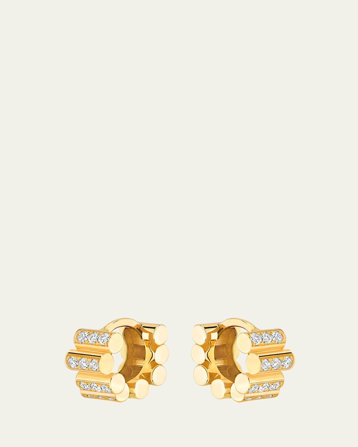 18K Yellow Gold Edge Pave Hoop Earrings with Diamonds