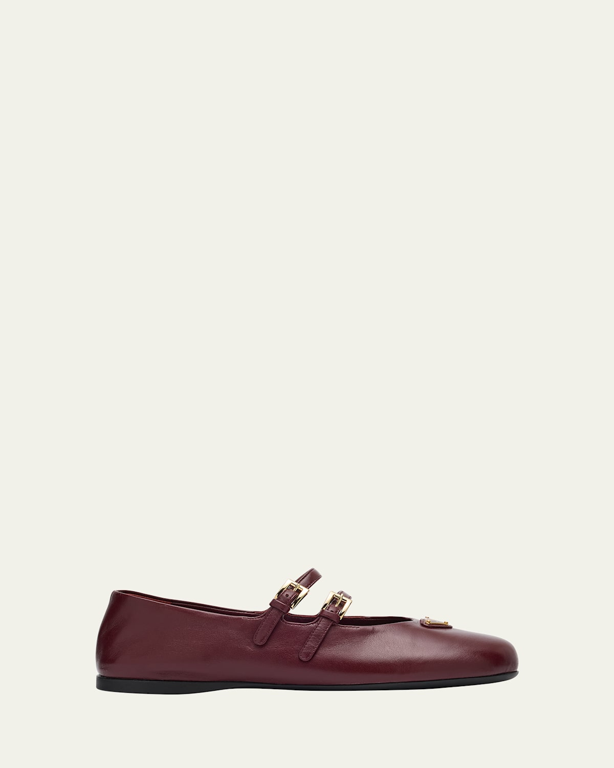 Prada Nappa Leather Double-strap Triangle Logo Ballerina Flats In Burgundy