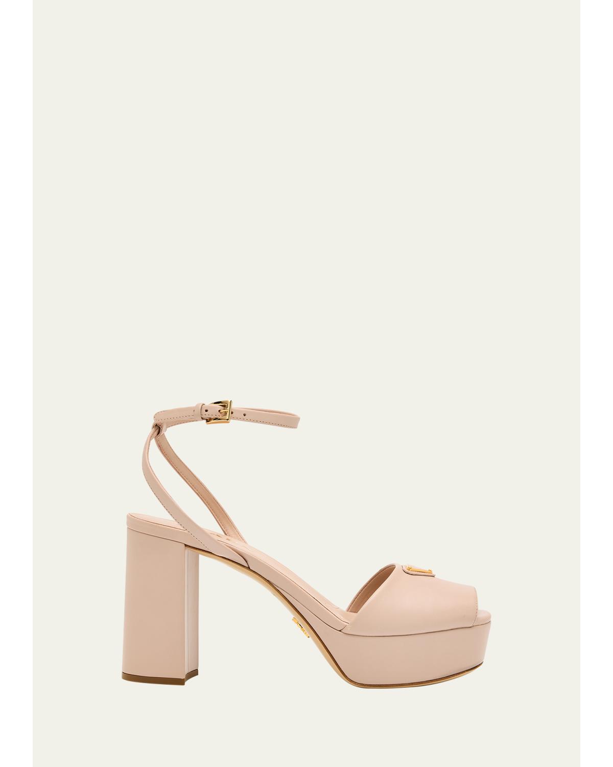 Nappa Triangle Peep-Toe Platform Sandals