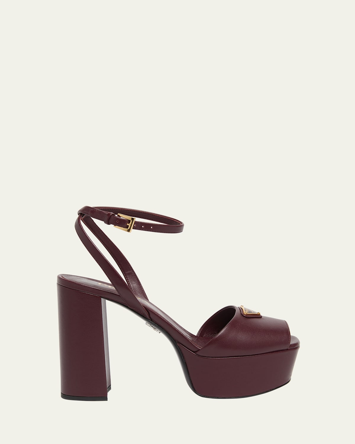 Prada Nappa Triangle Peep-toe Platform Sandals In Brown