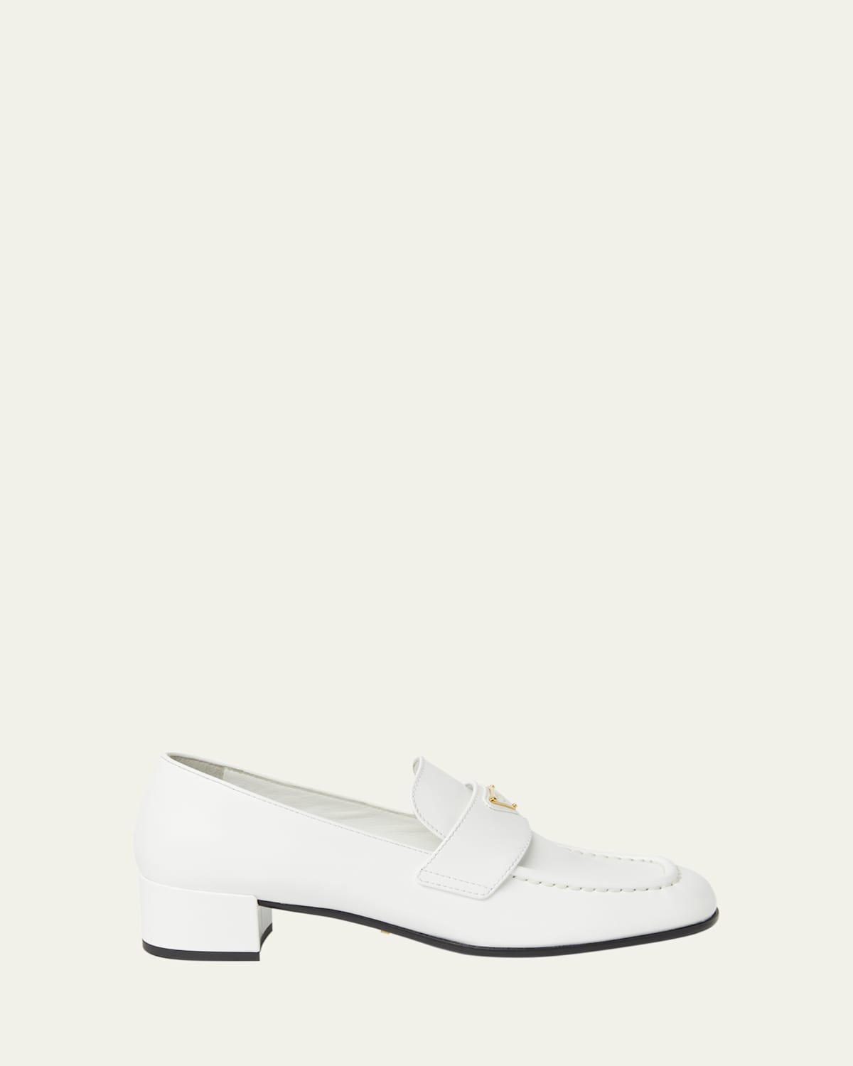 Prada Spazzolato Leather Triangle Logo Loafers In White