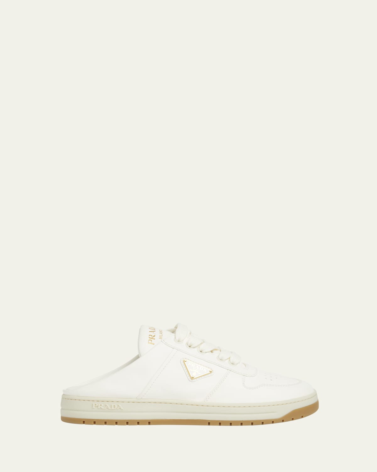 Prada Downtown Nappa Leather Sneaker Mules In White