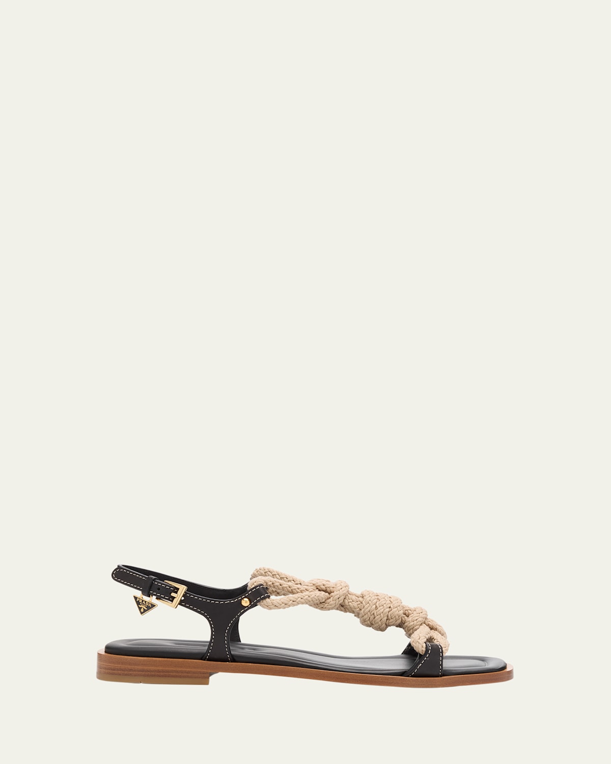 Prada Knotted Natural Rope Caged Leather Sandals In Black