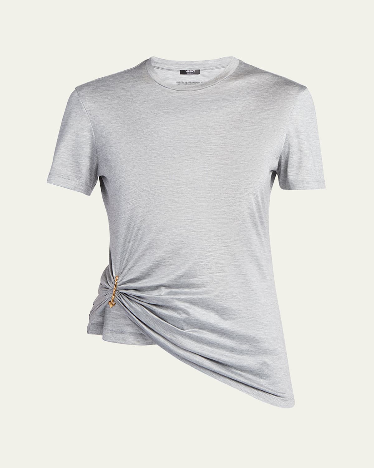 Versace Medusa Pin-gathered Jersey T-shirt In Gray