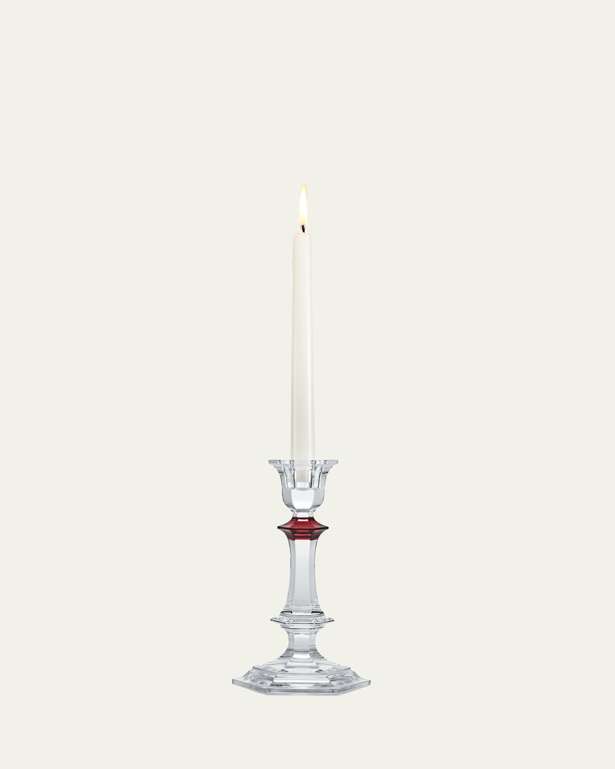 Baccarat Harcourt Red Crystal Candlestick In Transparent