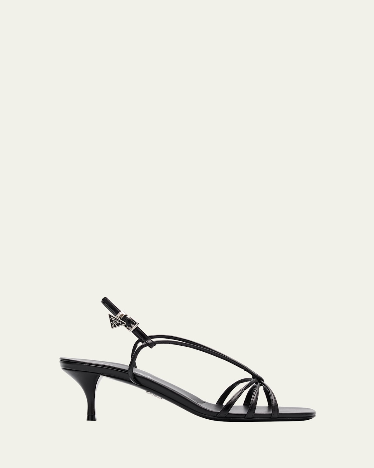 Prada Capretto Strappy Leather Sandals With Triangle Logo Charm In Black