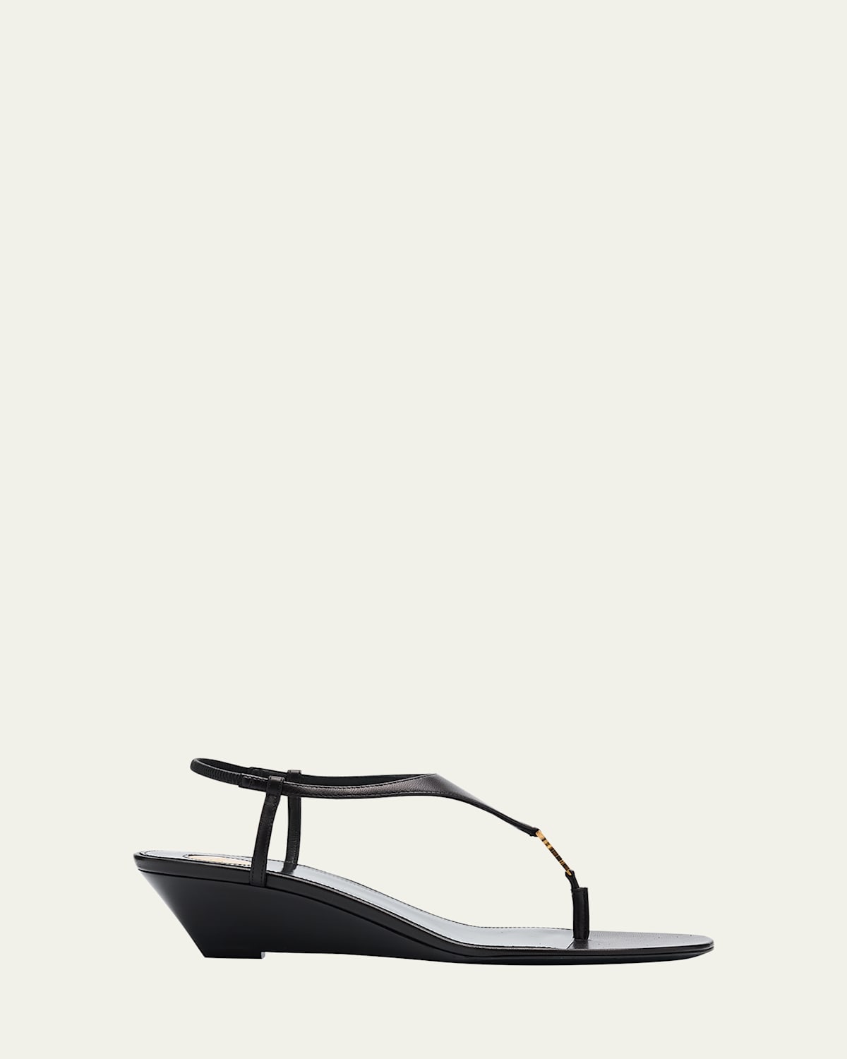 Saint Laurent Cassandra Leather Ysl Wedge Sandals In Black