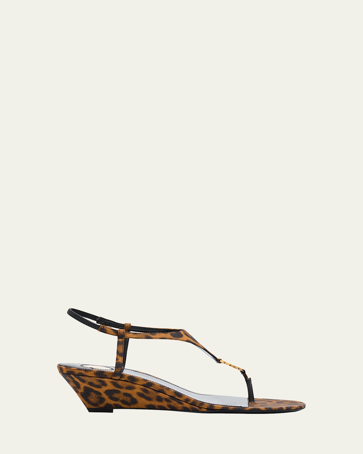 Saint Laurent Cassandra Leopard Ysl Wedge Sandals In Brown