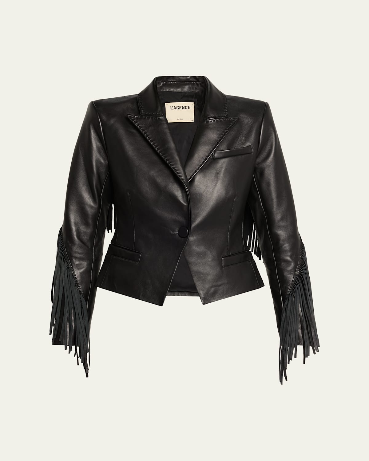 L'agence Vashti Fringed Lambskin Leather Blazer In Black