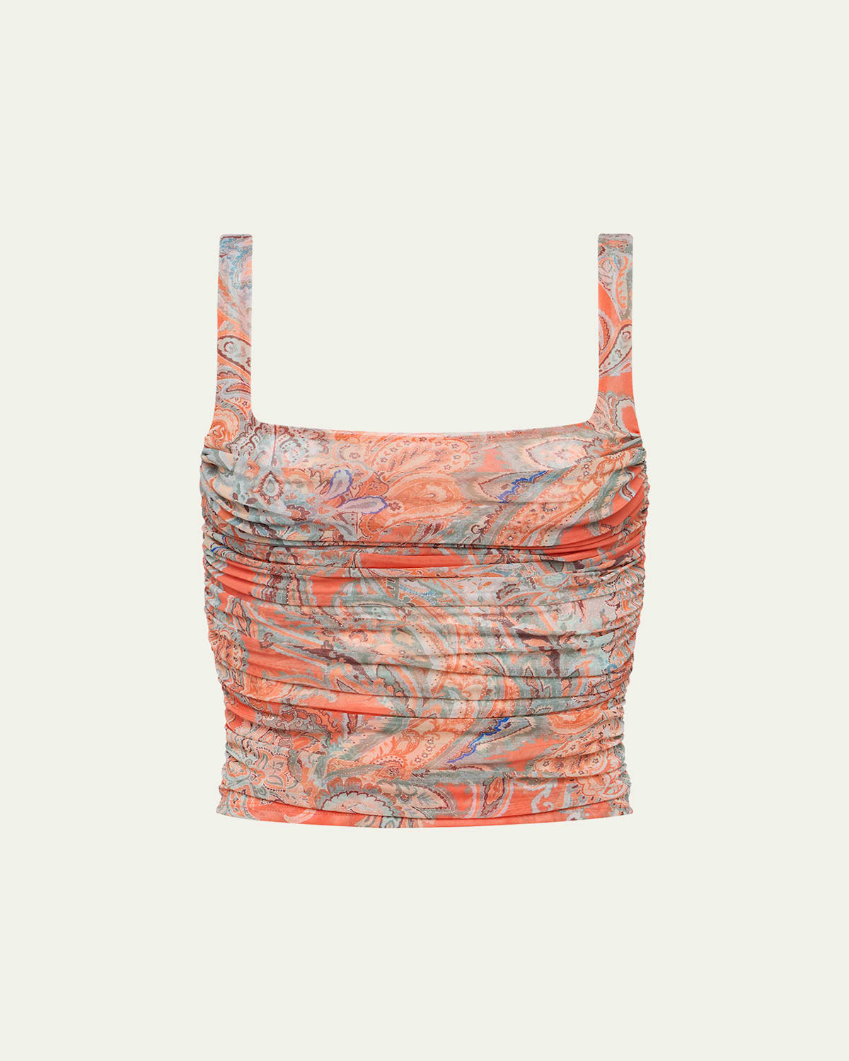 L Agence Rasha Shirred Paisley Tank Top