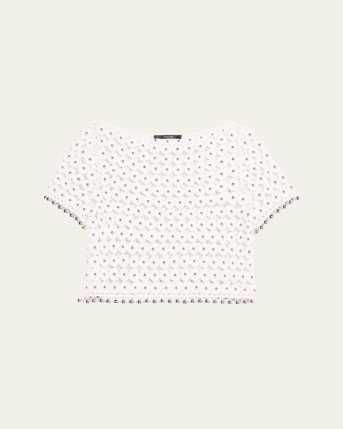 Toccin Coco Boat-neck Crochet Top In Optic/ Silver