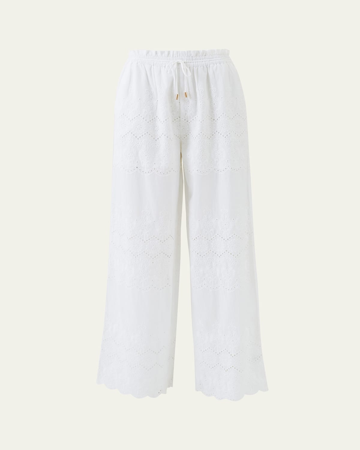 Melissa Odabash Immy Broderie Anglaise Cotton Wide-leg Pants In White