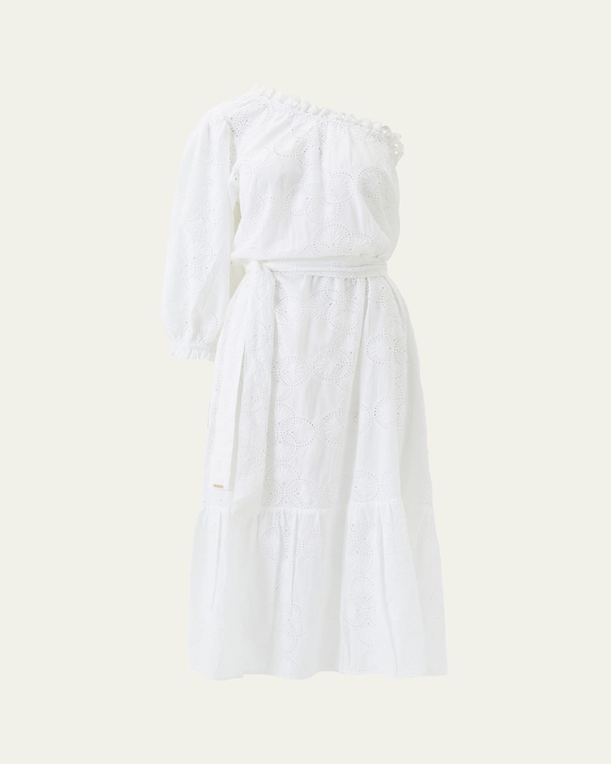 Melissa Odabash Autumn One-shoulder Broderie Anglaise Cotton Midi Dress In White