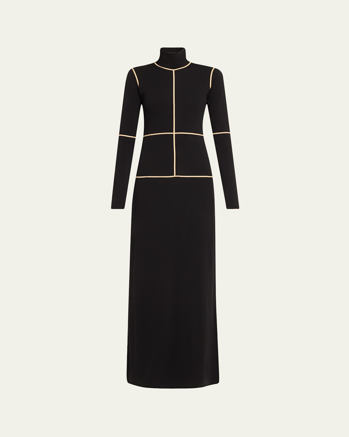 Contrast Seam Turtleneck Maxi Dress