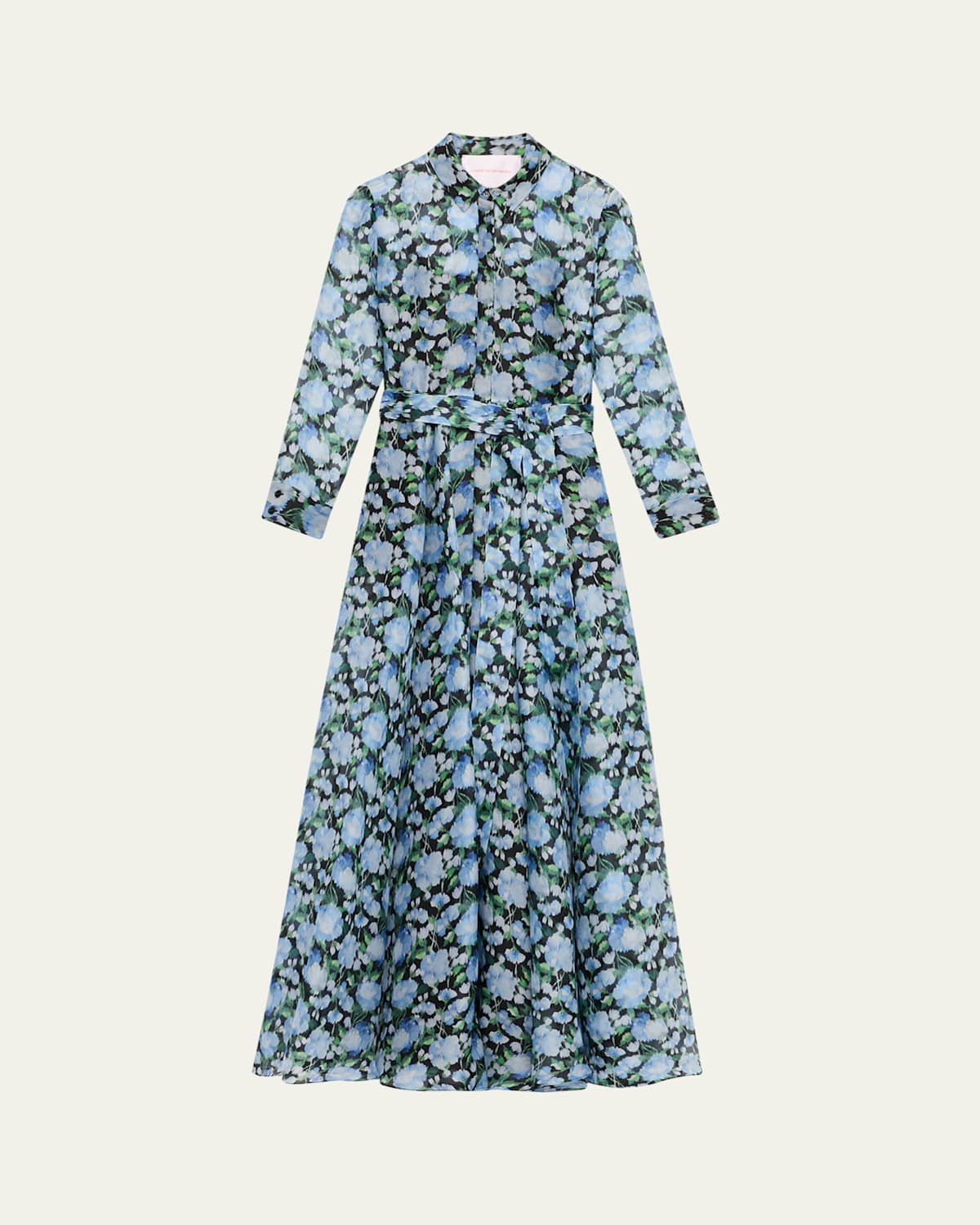 Floral Silk Long-Sleeve Trench Gown