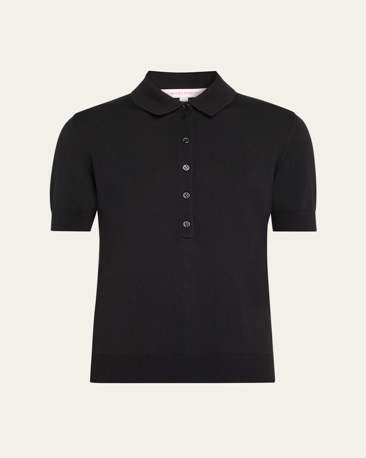 Carolina Herrera Short-sleeve Silk-blend Polo Shirt In Black