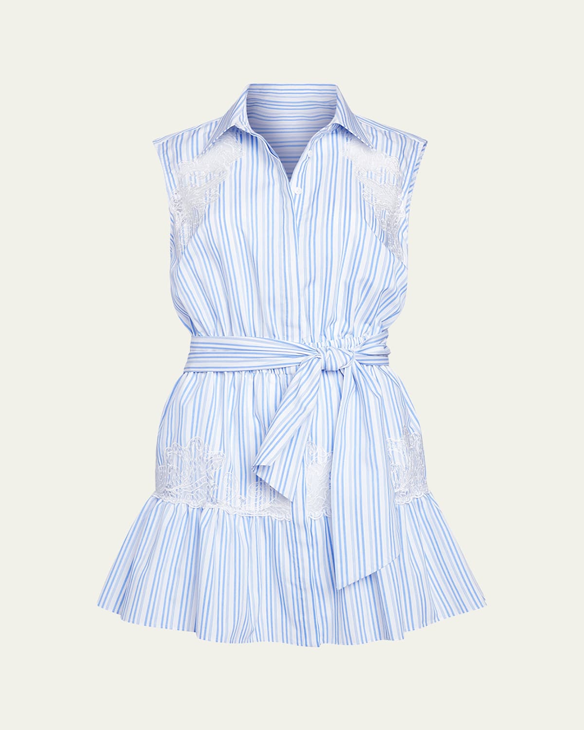 Ramy Brook Diana Stripe Embroidery Detail Sleeveless Minidress In Blue