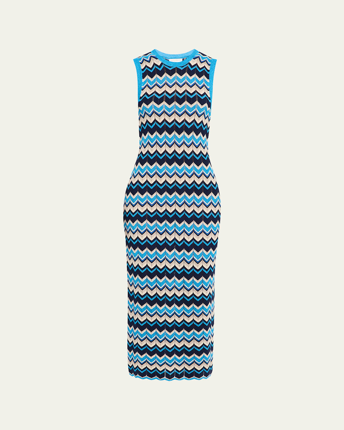 Ramy Brook Declan Metallic Chevron Stripe Cotton Blend Sweater Dress In Blue