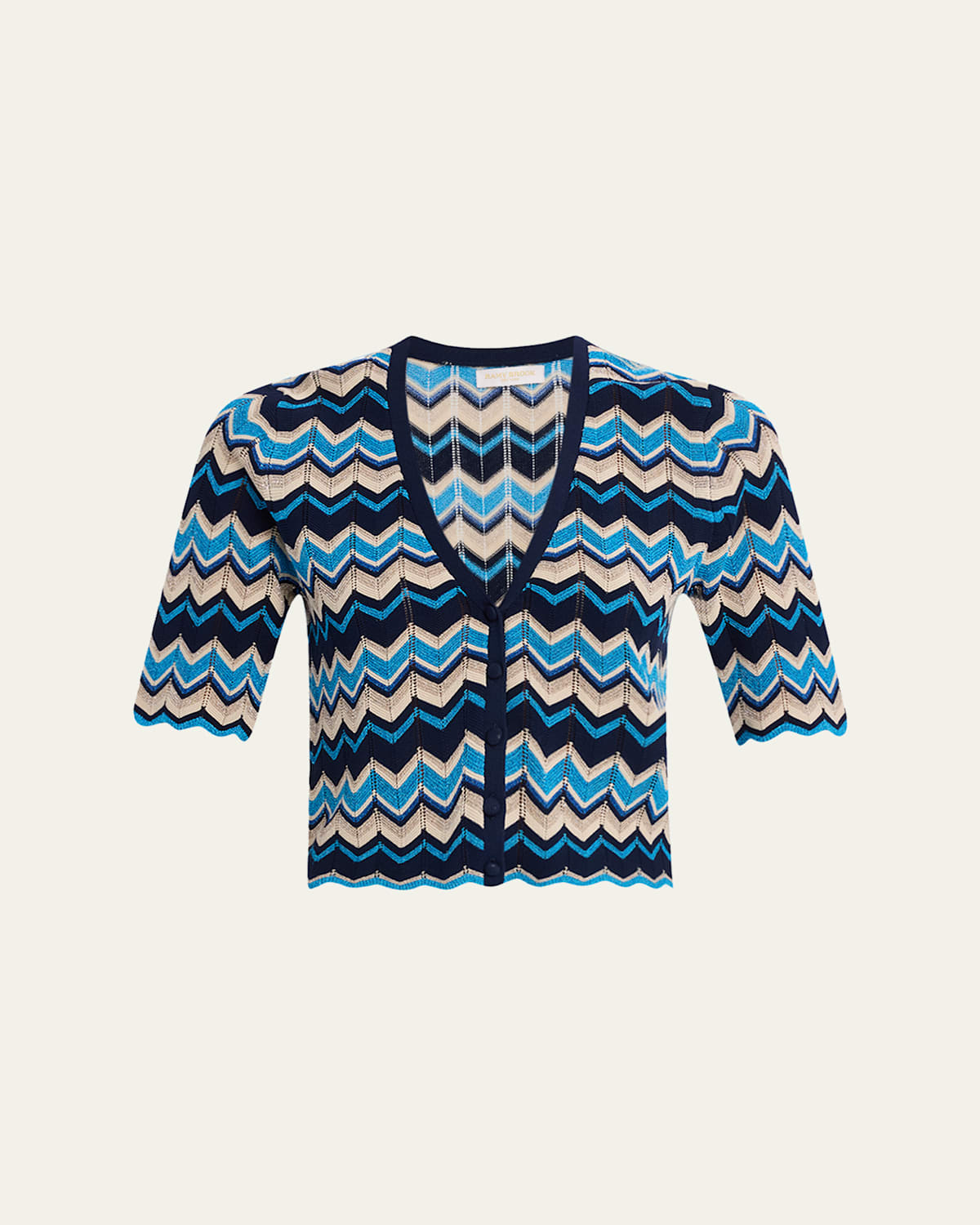 Ramy Brook Alec Chevron Metallic Stripe Cotton Blend Cardigan In Blue