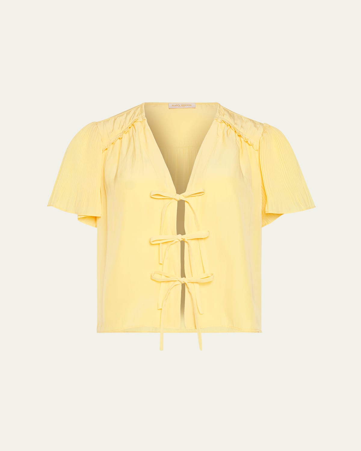 Ramy Brook Selene Tie-front Short Sleeve Blouse In Yellow