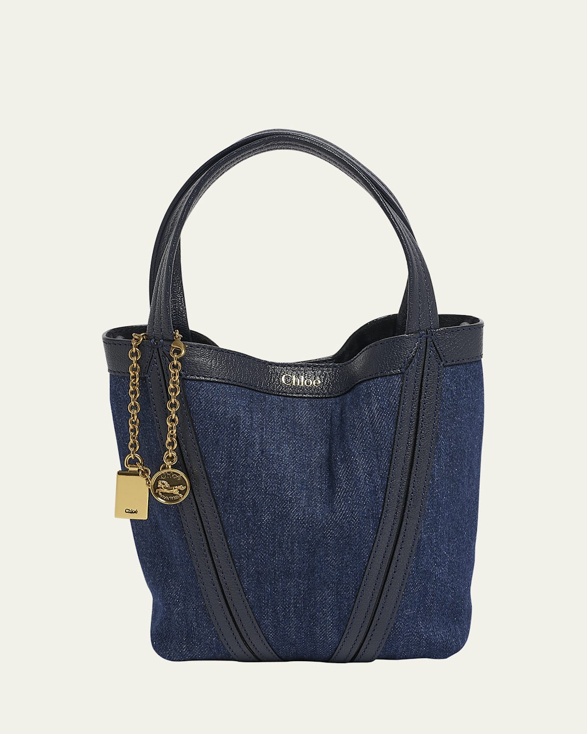 Spin Mini Bucket Tote Bag in Denim and Leather