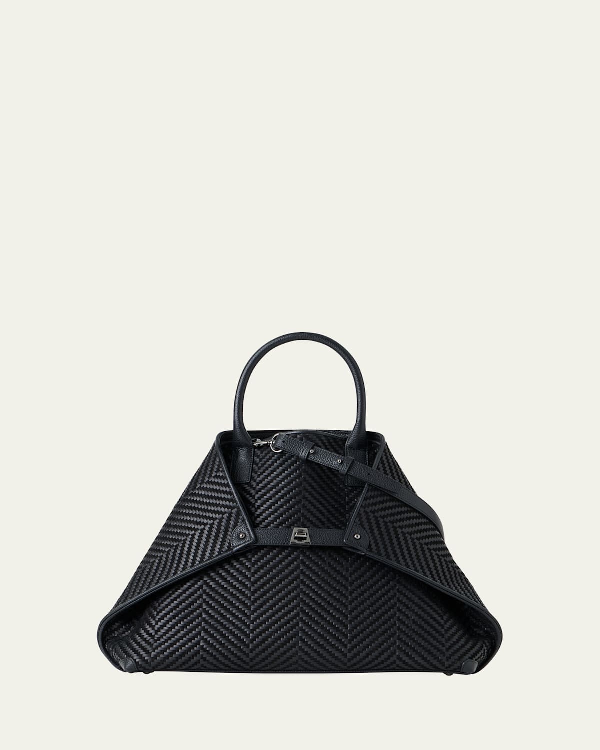 Akris Ai Medium Chevron Leather Tote Bag In Black