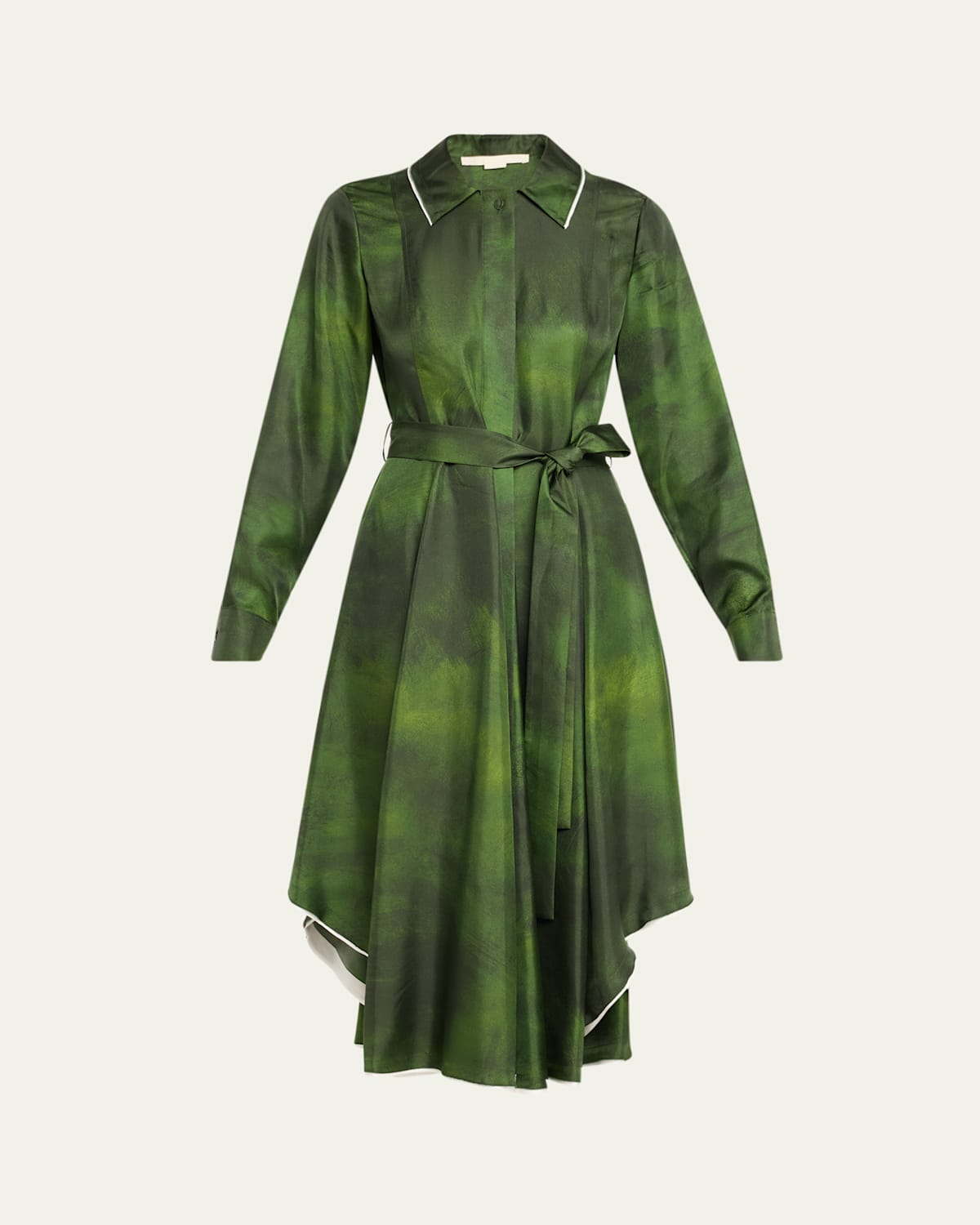 Jason Wu Collection Smudged Canvas Long Sleeve Silk Twill Shirtdress