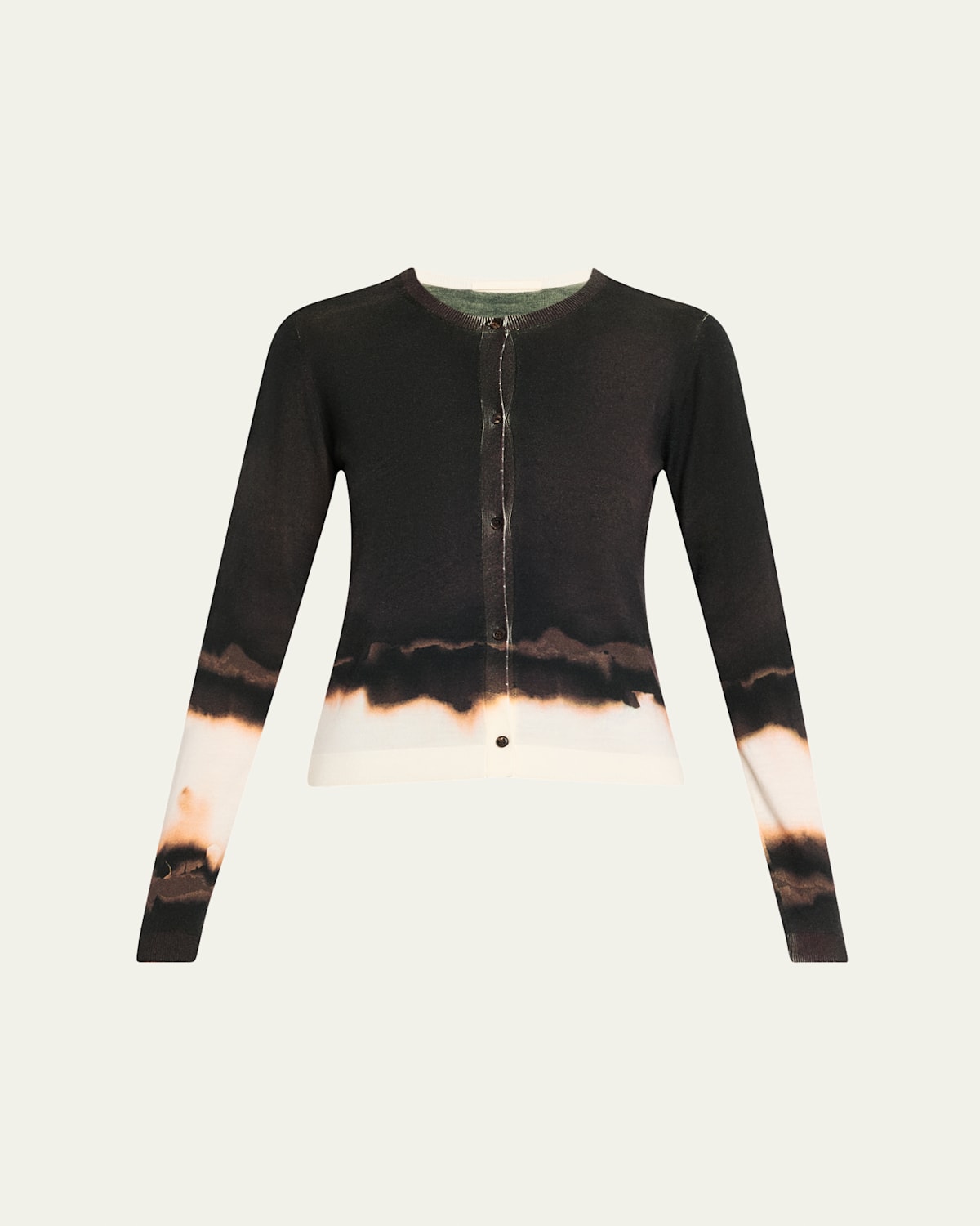 Burned Stripe Wool Crewneck Cardigan
