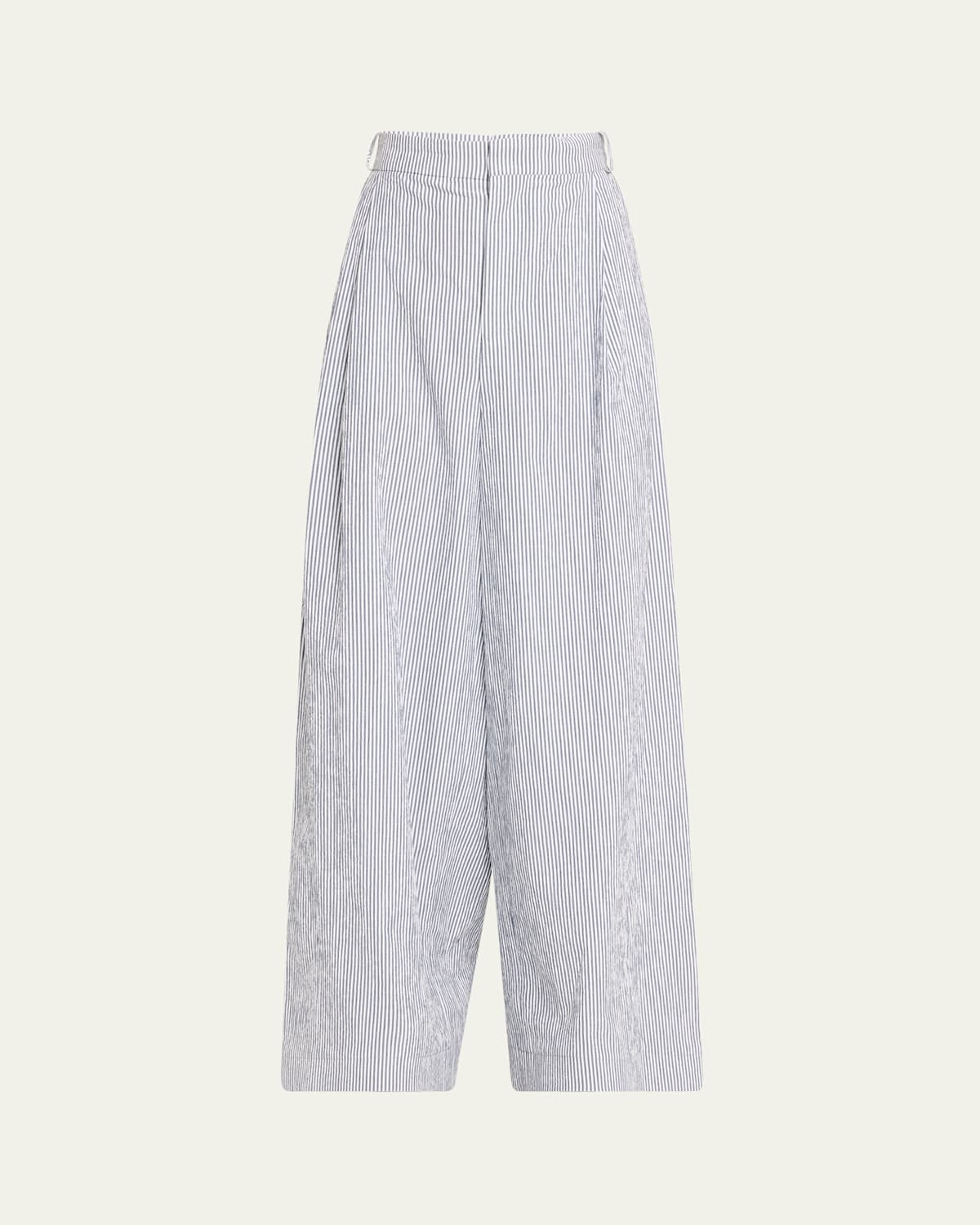 Striped Seersucker Double-Pleat Trousers