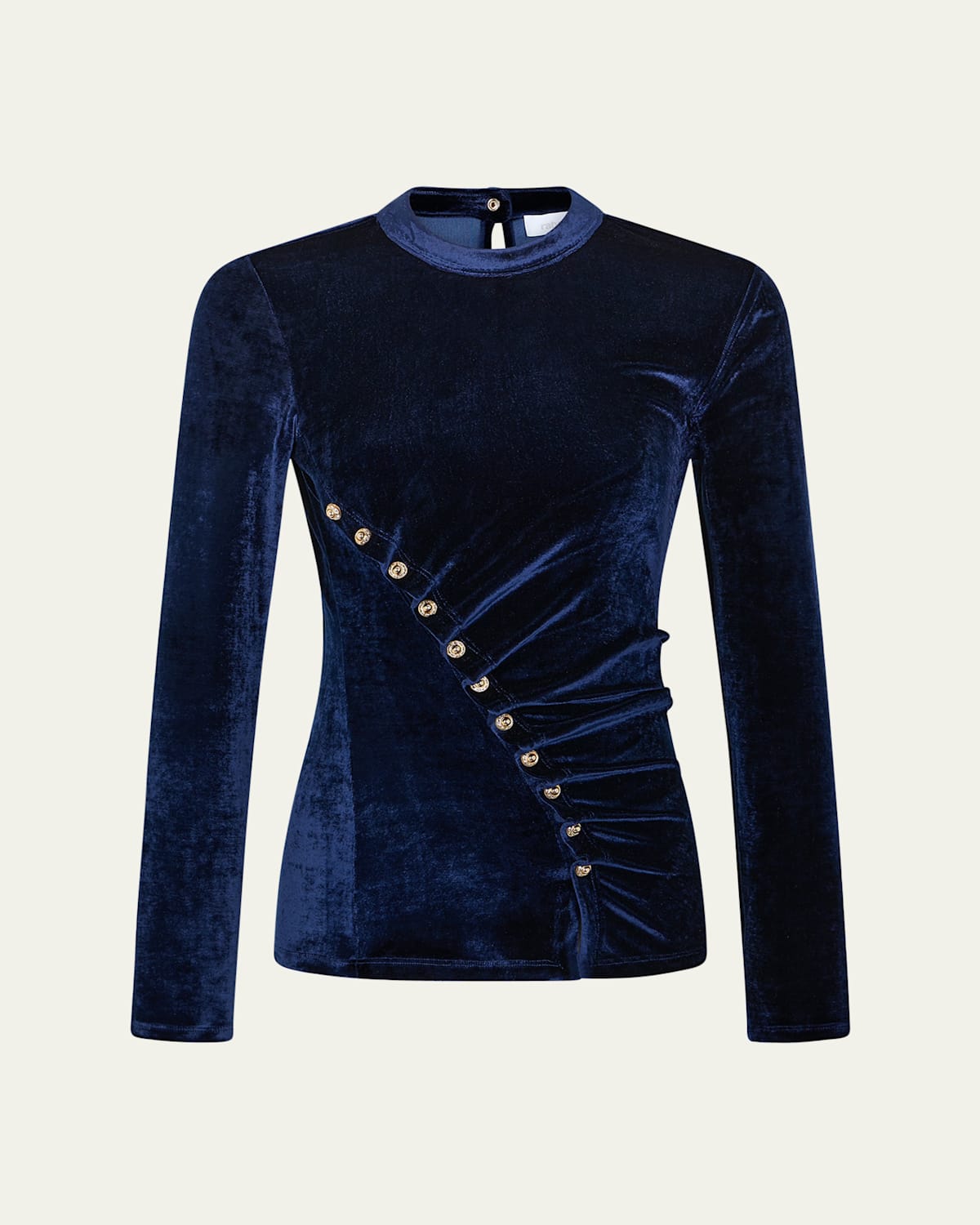 Rabanne Ruched Velvet Long-sleeve Top In Blue