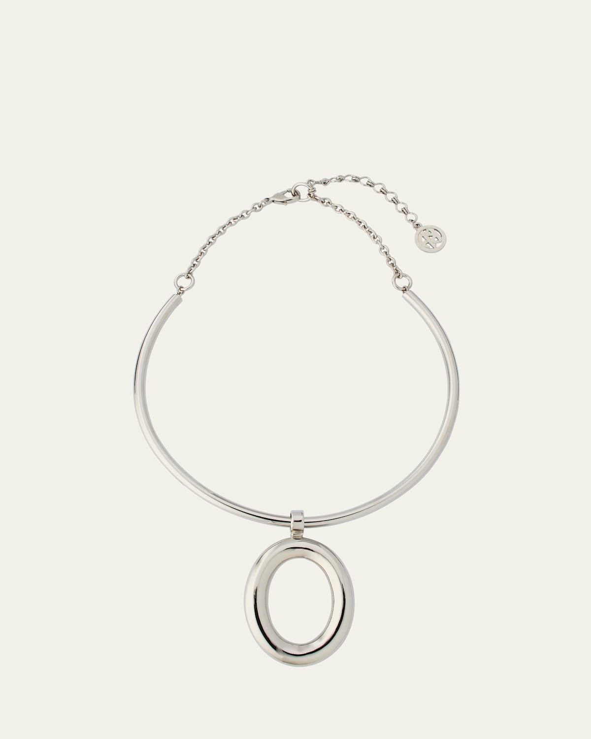 Silver Open Oval Pendant Necklace
