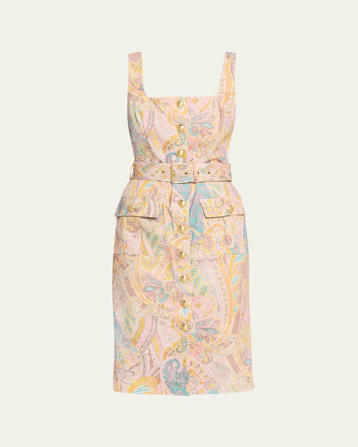 Western Paisley Idy Button-Front Tank Dres