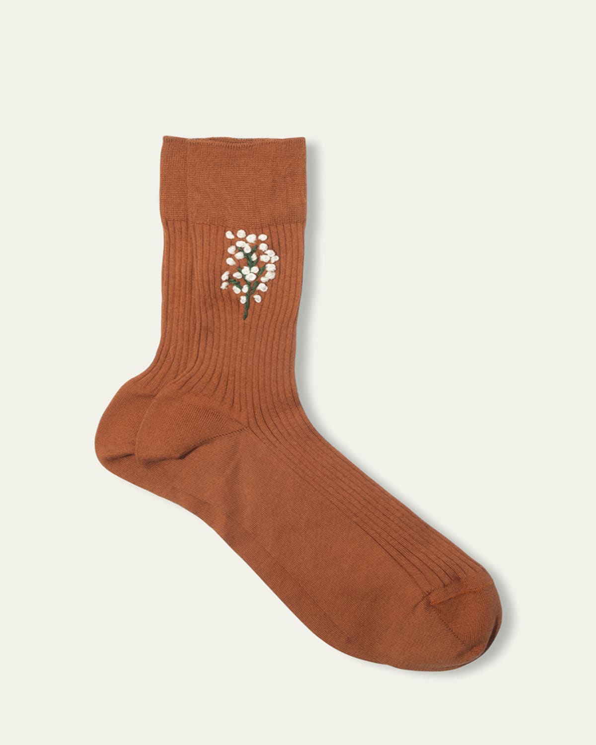 Maria La Rosa Snow Ribbed Floral-embroidered Crew Socks