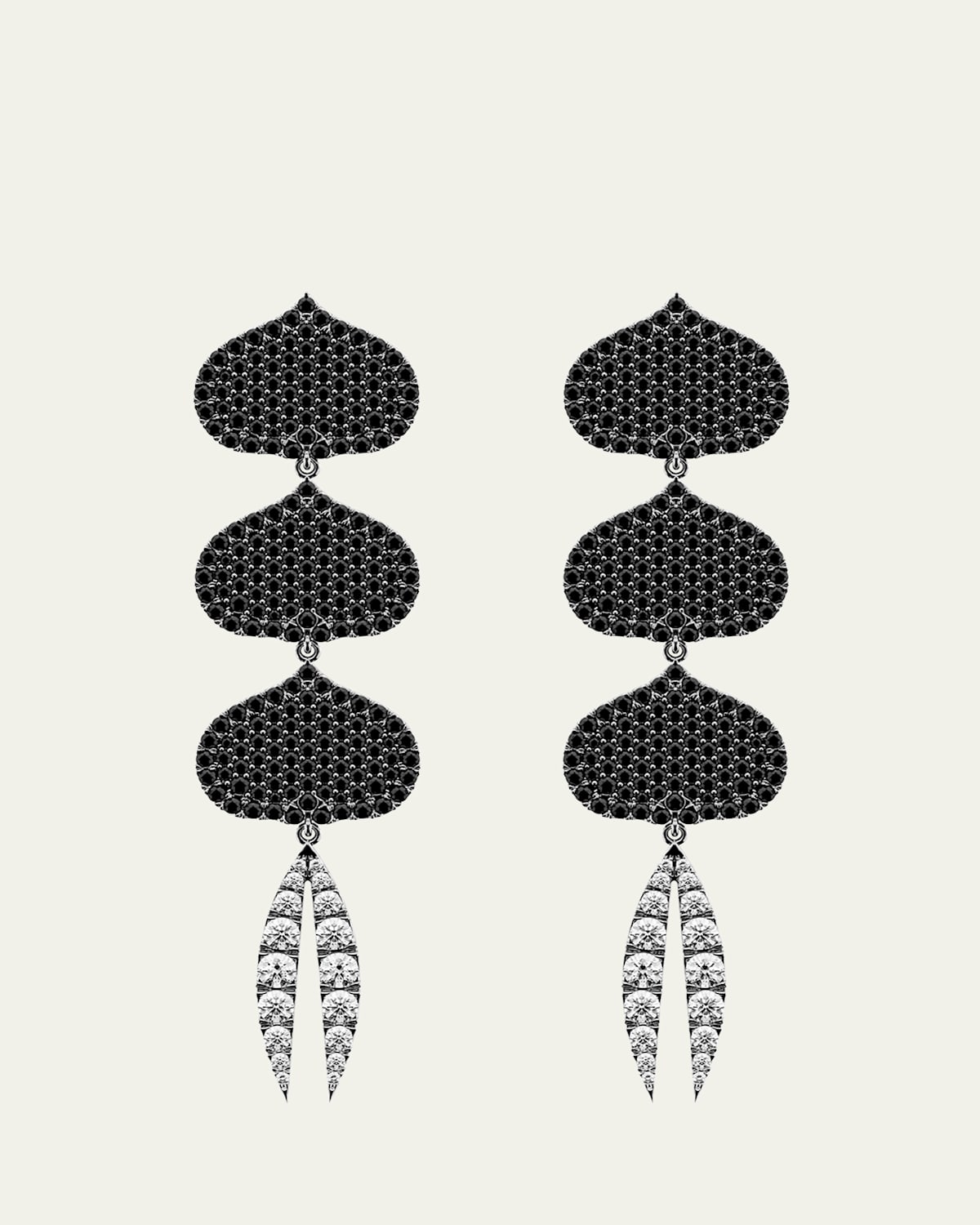 Triple Eye Adore Lotus Black and White Diamond Earrings