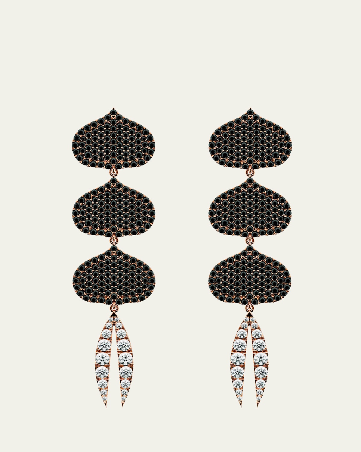 Triple Eye Adore Lotus Black and White Diamond Earrings