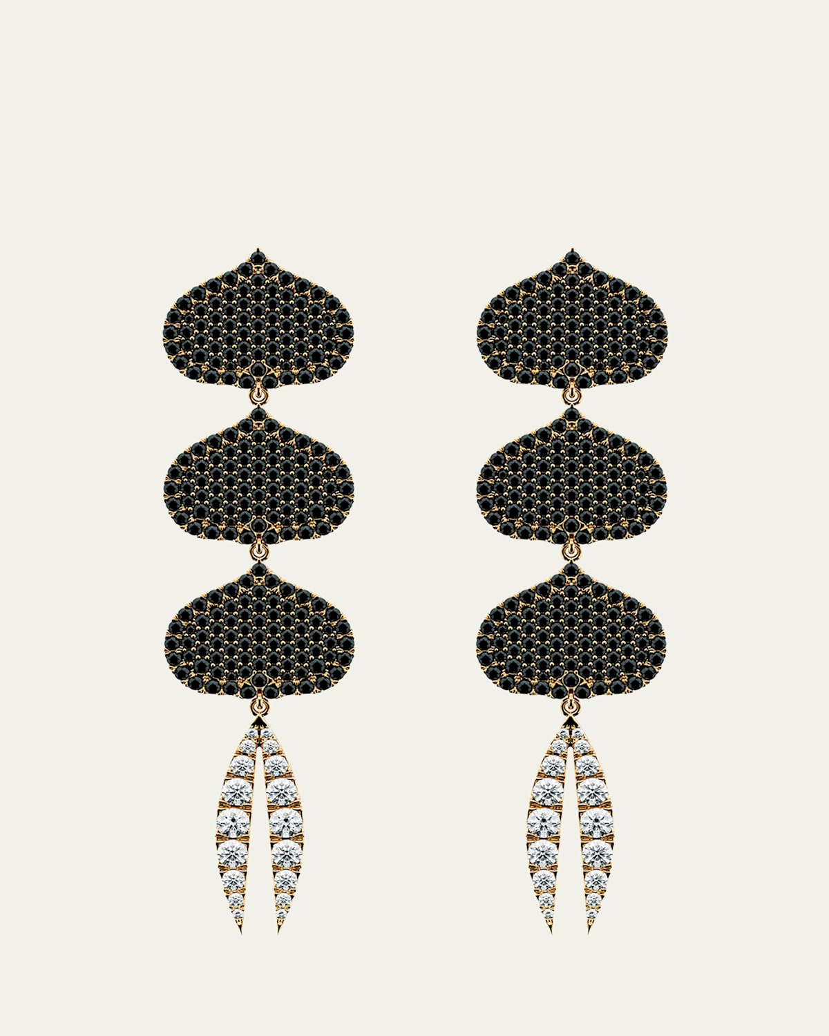 Triple Eye Adore Lotus Black and White Diamond Earrings