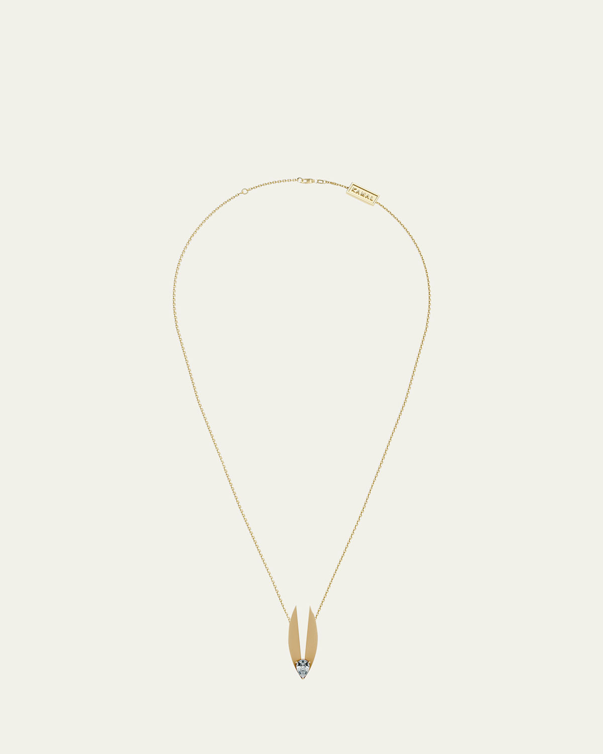 KAMAL 18K Gold Petal Lotus Edge Pear Diamond Necklace, 16"L