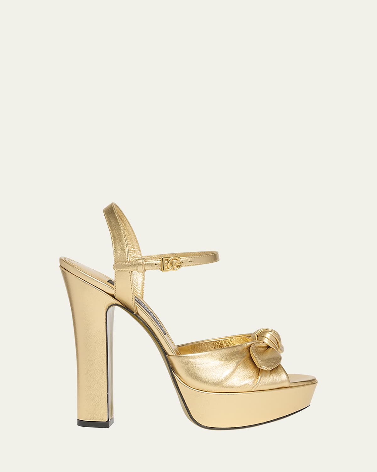 Dolce & Gabbana Metallic Knot Platform Sandals In Gold