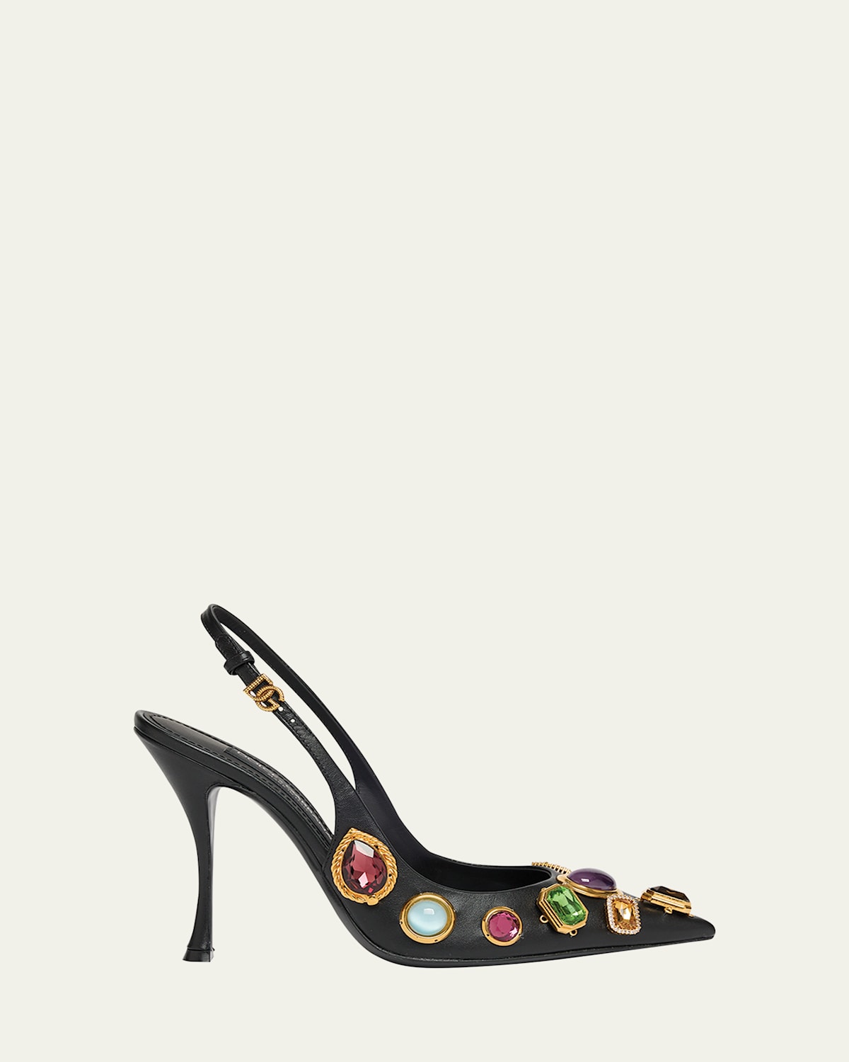 Dolce & Gabbana Semiprecious Stone Leather Slingback Pumps In Black