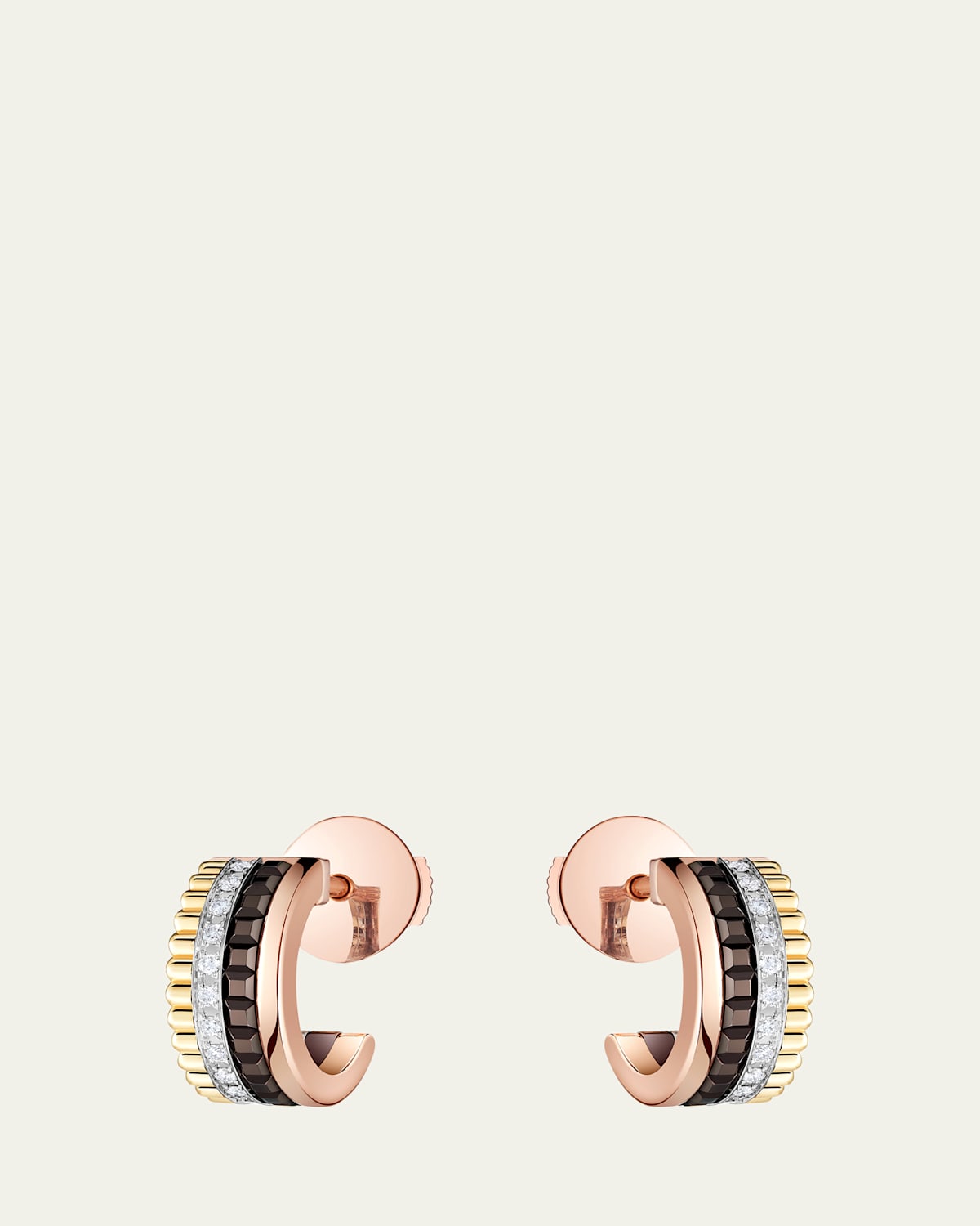 Quatre Classique 18K Tricolor Gold Mini Hoop Earrings with Brown PVD and Diamonds