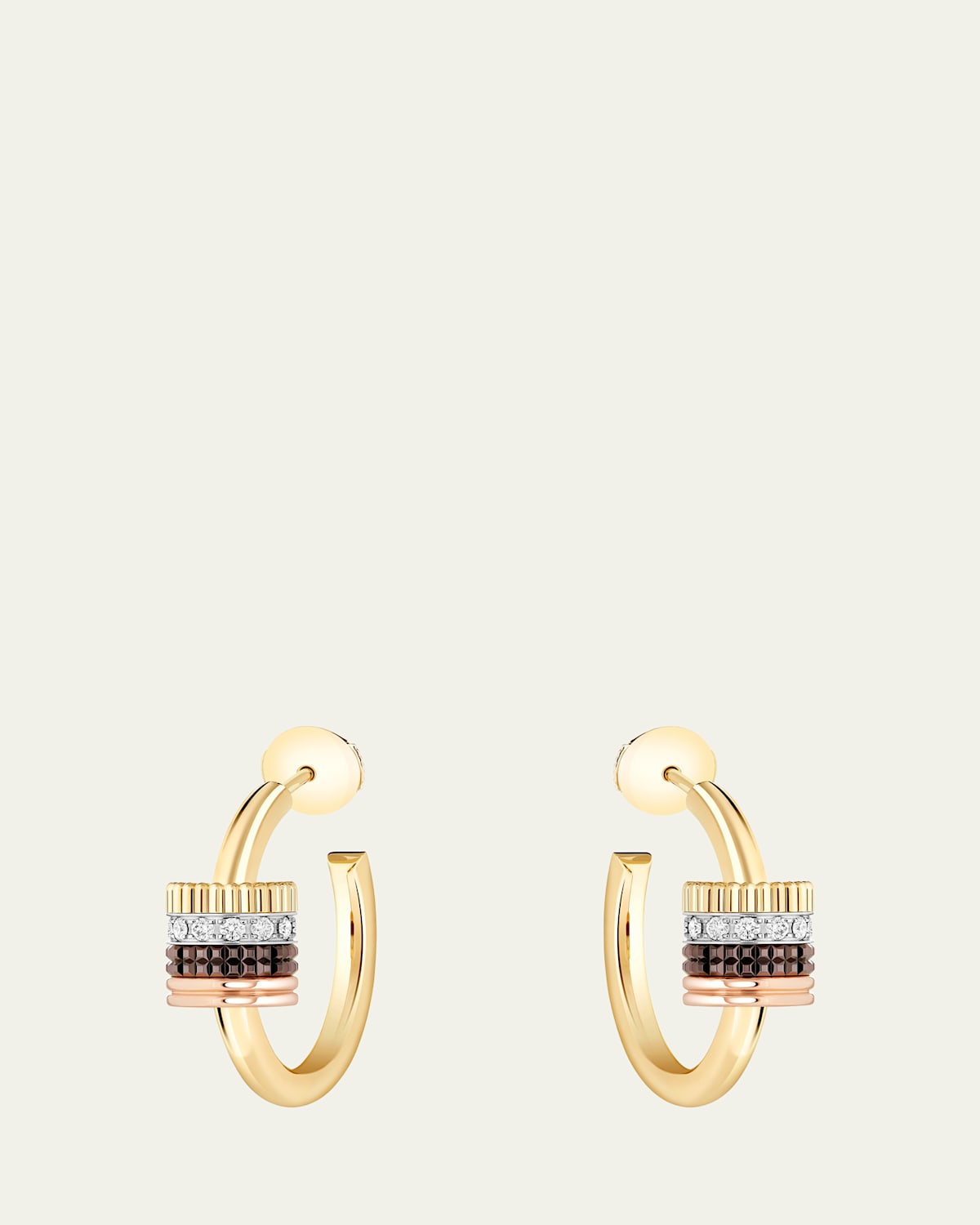 Quatre Classique 18K Tricolor Gold Earrings with Brown PVD and Diamonds